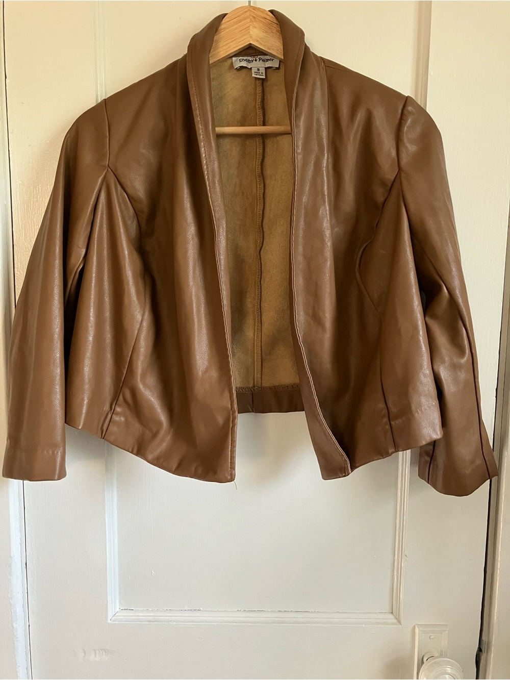 Brown faux Leather Open-Front Jacket